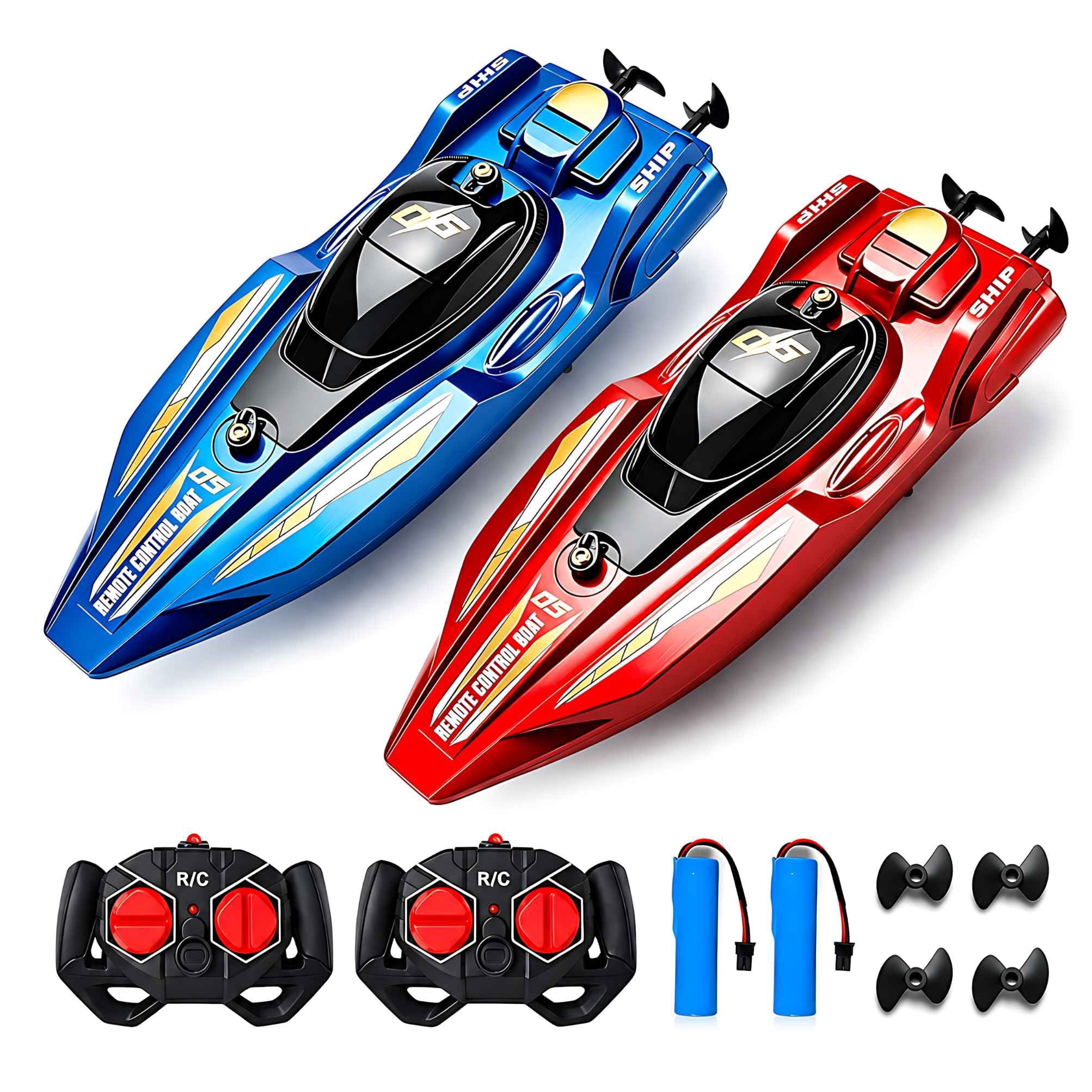 Rc Hobby Grade Boat - ชุดเรือเร็วบังคับวิทยุ 2 ลำ พร้อมรีโมทคอนโทรล เรือแข่งมอเตอร์คู่ กันน้ำ